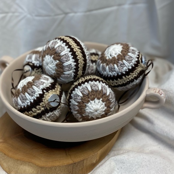 Hand Crocheted neutral Christmas ornaments - Picture 2 of 5